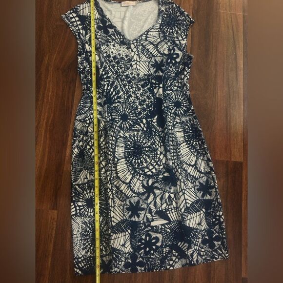 TORY BURCH Blue Baltic Sea Dream Catcher Dress MED Cap Sleeve V Neck Casua - Picture 9 of 13